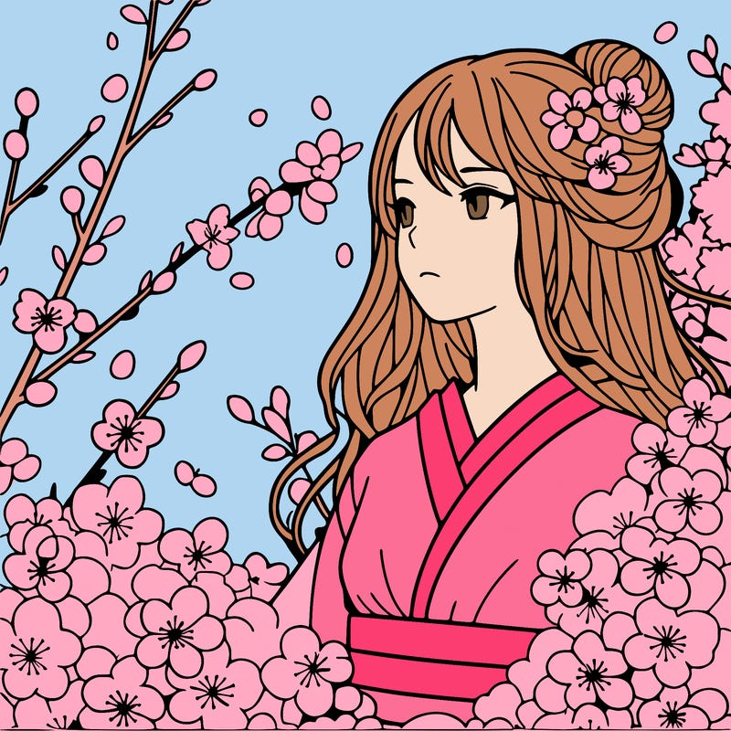 cherry blossom picture with a women