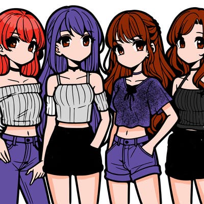 teen manga girls group of 4