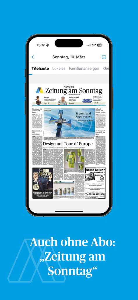 iPhone zeigt das E-Paper der Aachener Zeitung Sonntagsausgabe