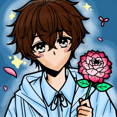 anime boy with flower