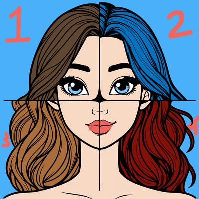 a realistic girl split into four parts