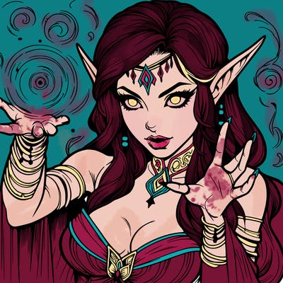 realistic scary beautiful elf sorceress casting spell