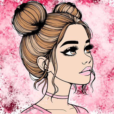 realistic girl with buns on the top of her head