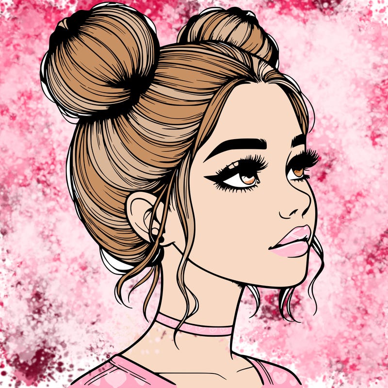 realistic girl with buns on the top of her head