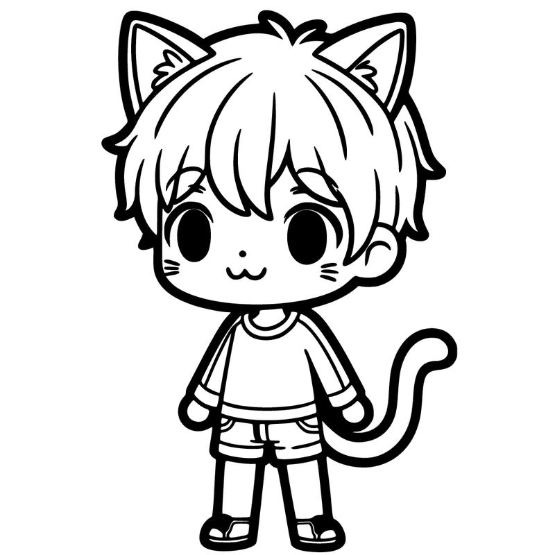 human boy with cat ears and a cat tail