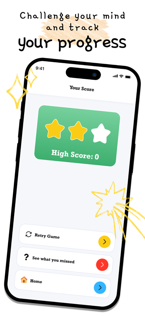 Spelling: Spelling Games - Spelling app score screen showing high score and progress tracking