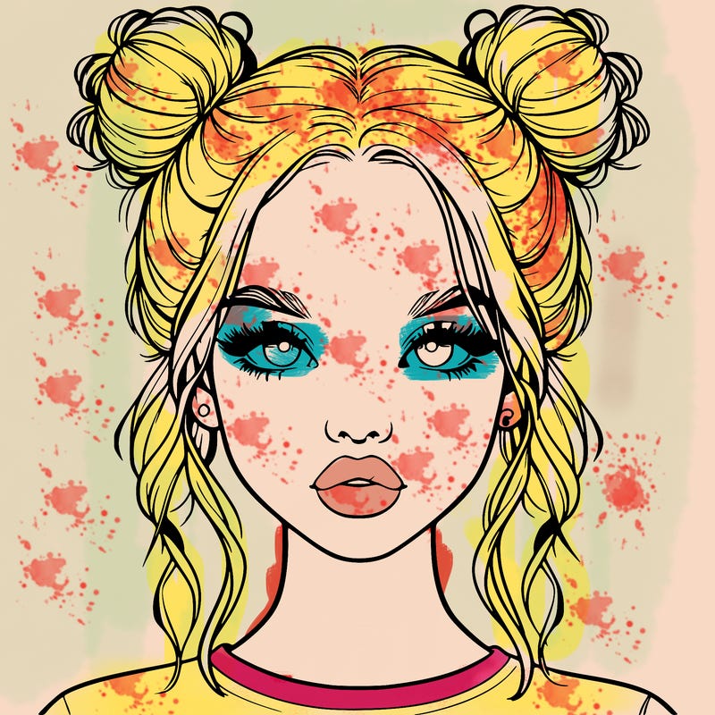 realistic girl with two buns in hair and lips