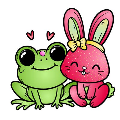 cute frog and bunny