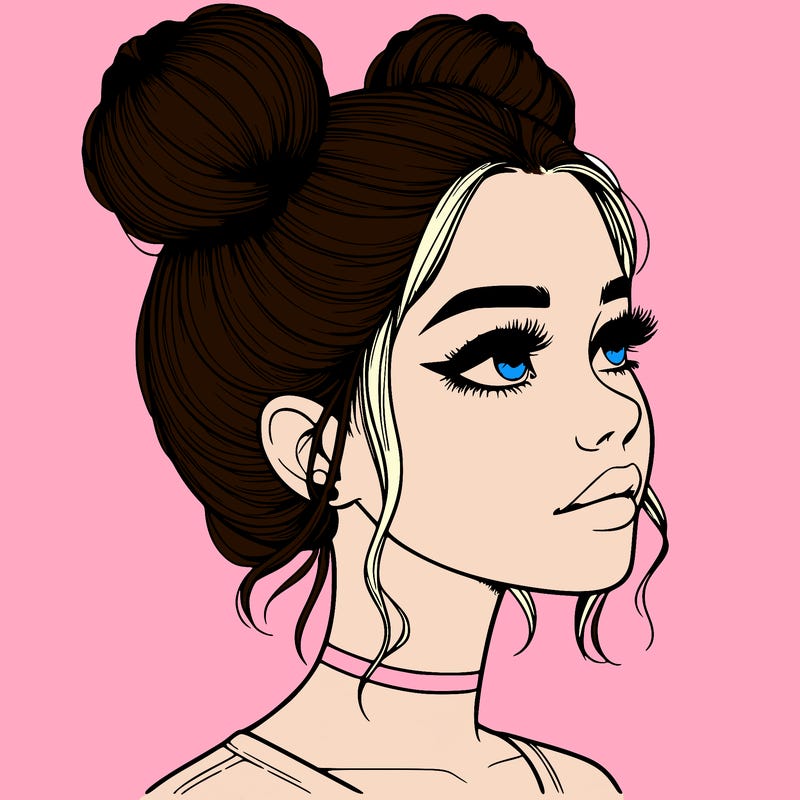 realistic girl with buns on the top of her head