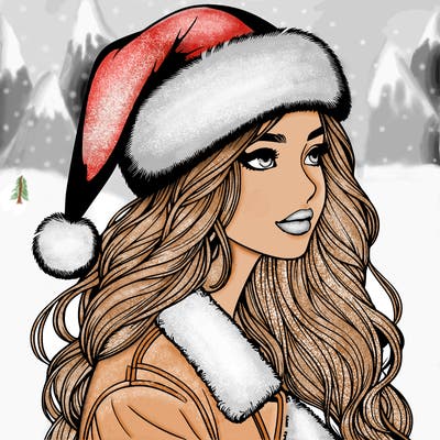 realistic girl in santa hat