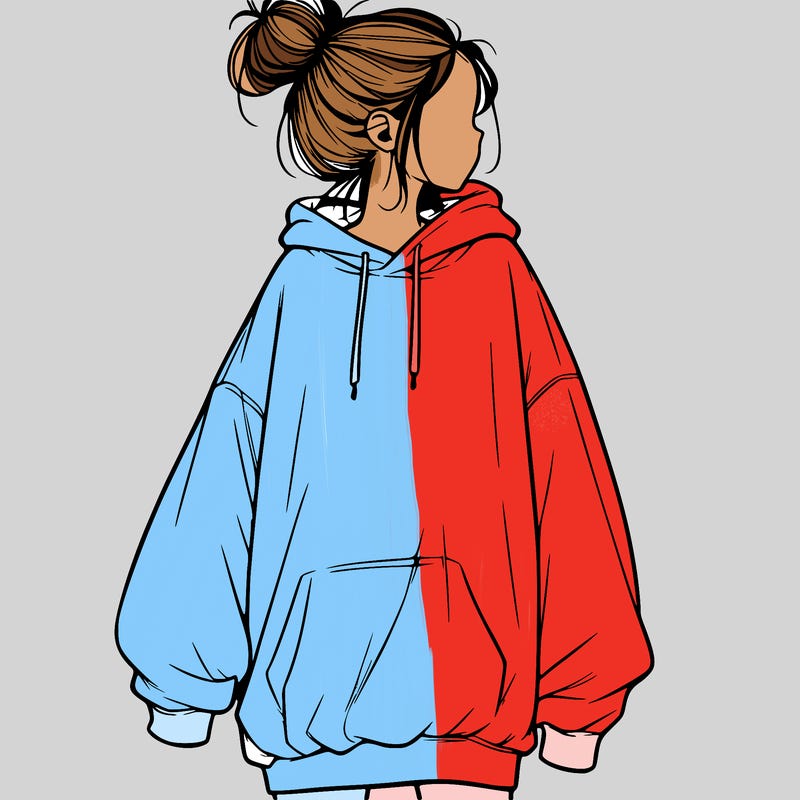 realistic girl with a oversized sweatshirt on and a bun