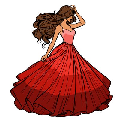 realistic woman with dress flowing in the wind