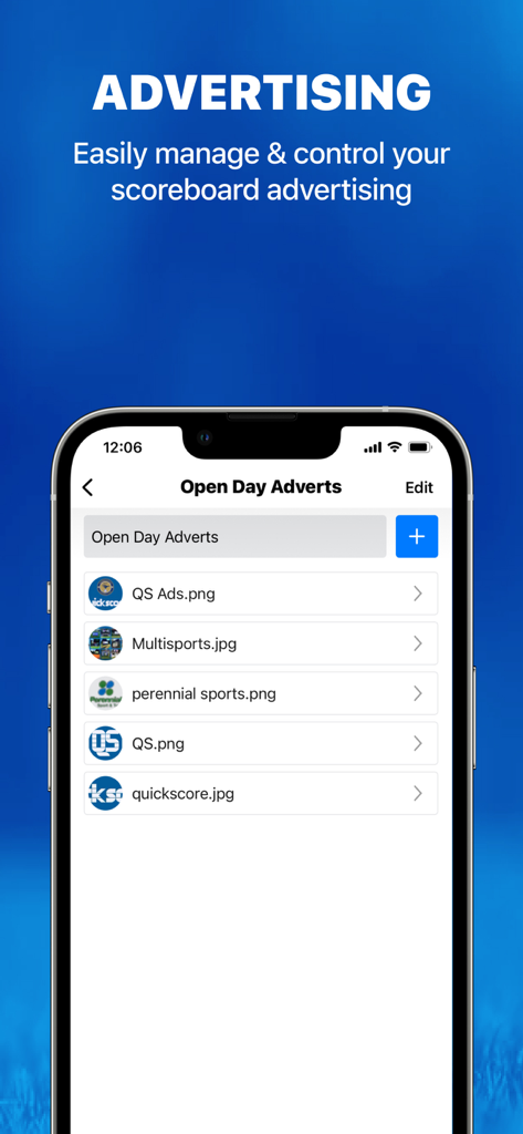 QS GAA - Interface for managing and controlling scoreboard advertisements in the QS GAA app