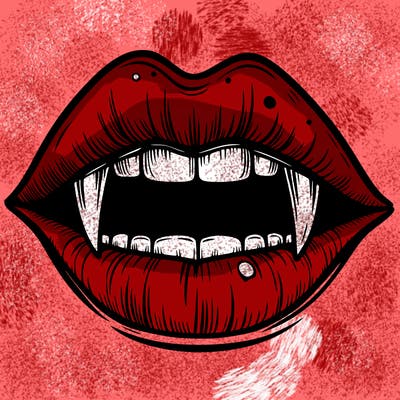 lips with vampire teeth