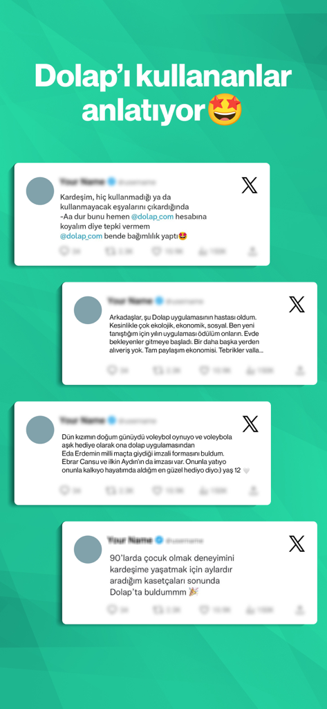 Dolap - İkinci El Alışveriş - Social media posts showing positive feedback and reviews from Dolap app users.