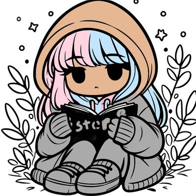 girl in oversized hoodie reading a book