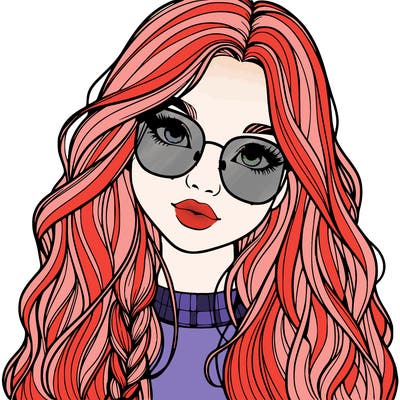 girl with long hair and freckles and glasses realistic