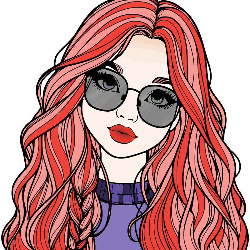 girl with long hair and freckles and glasses realistic
