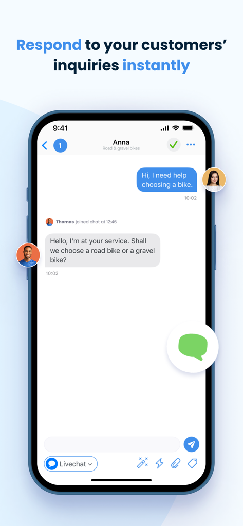 Smartsupp - Smartsupp mobile app interface showing a live chat conversation between a customer and a support agent on an iPhone
