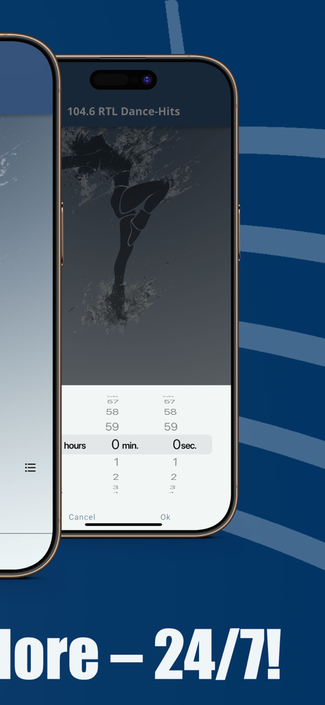 Music & Radio - Panor - Interface of the Panor app featuring a dance radio station and a sleep timer selection screen