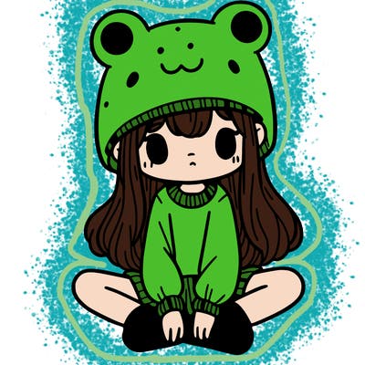 a girl wearing a frog hat and some frog socks