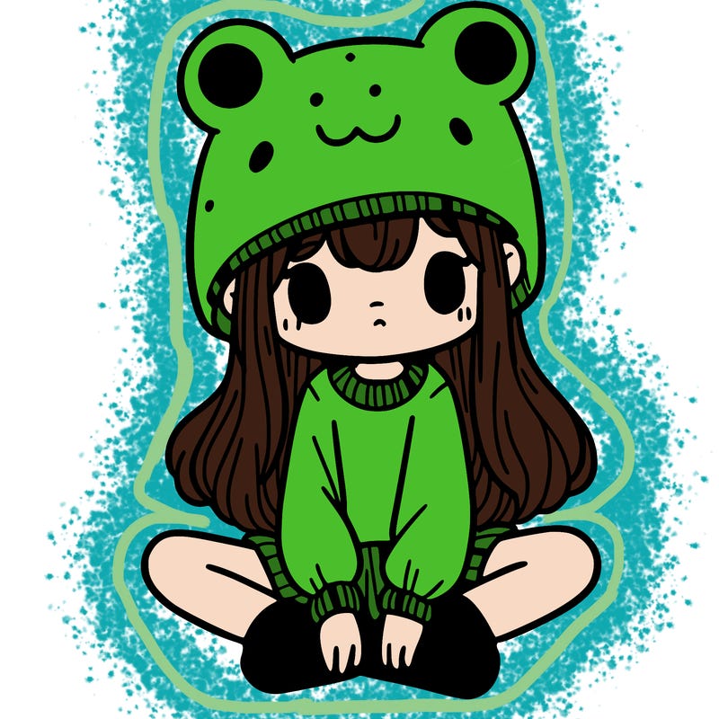 a girl wearing a frog hat and some frog socks