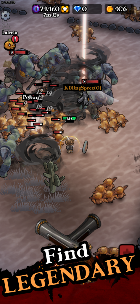 Darkest Hero! - Action-packed gameplay of Darkest Hero showing a hero fighting a horde of monsters in a desert setting.