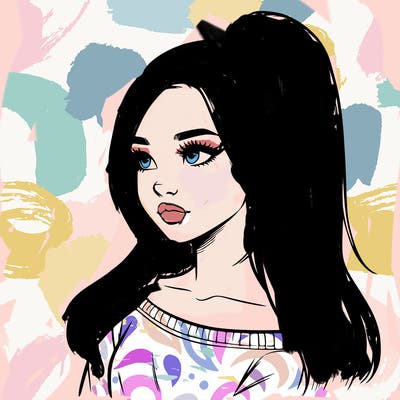 realistic girl with a high ponytail