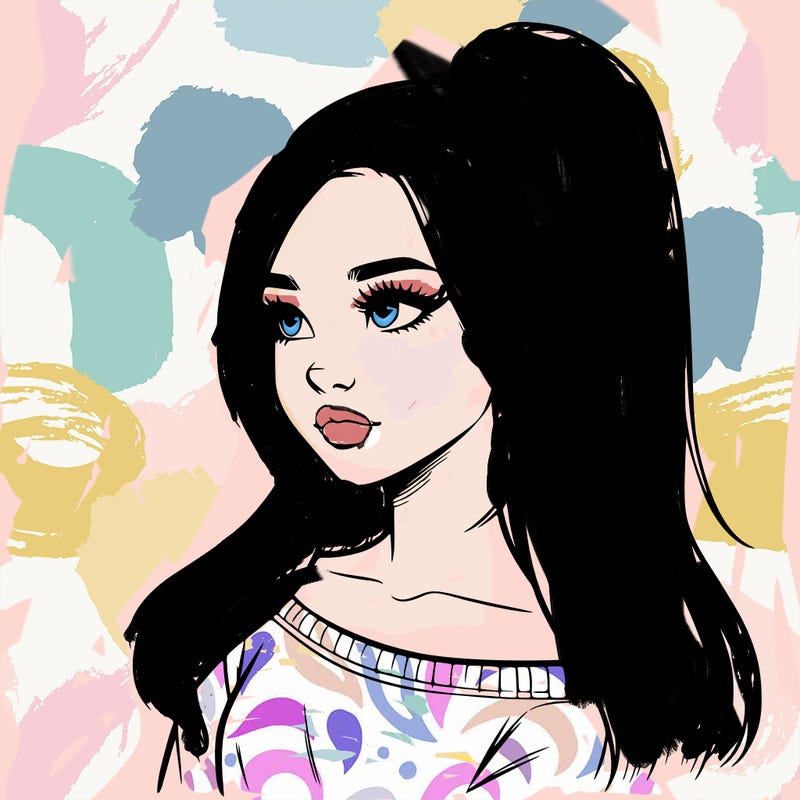 realistic girl with a high ponytail