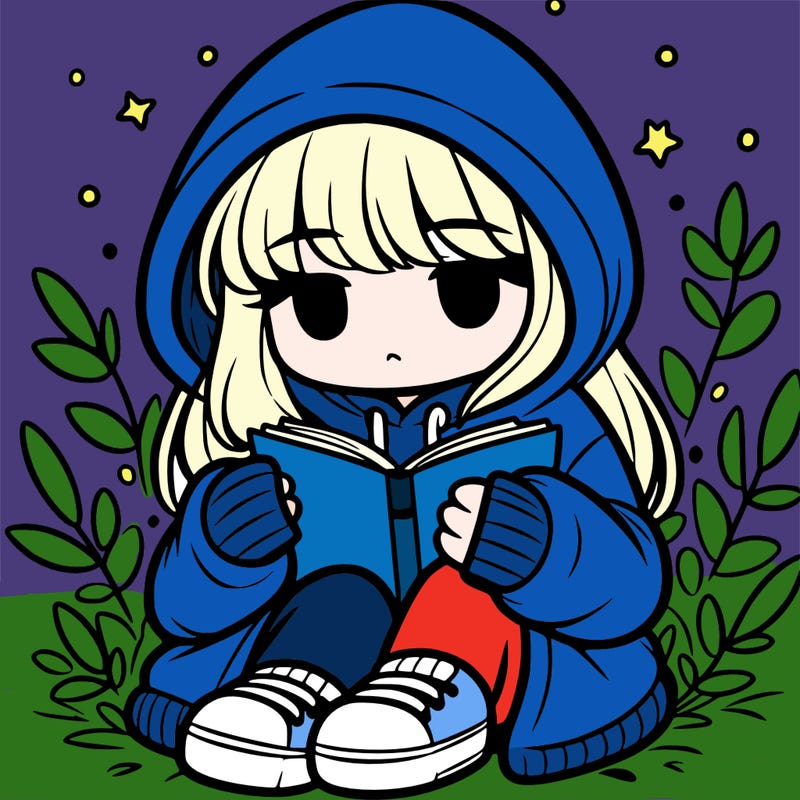 girl in oversized hoodie reading a book