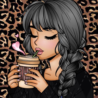 realistic girl drinking coffee