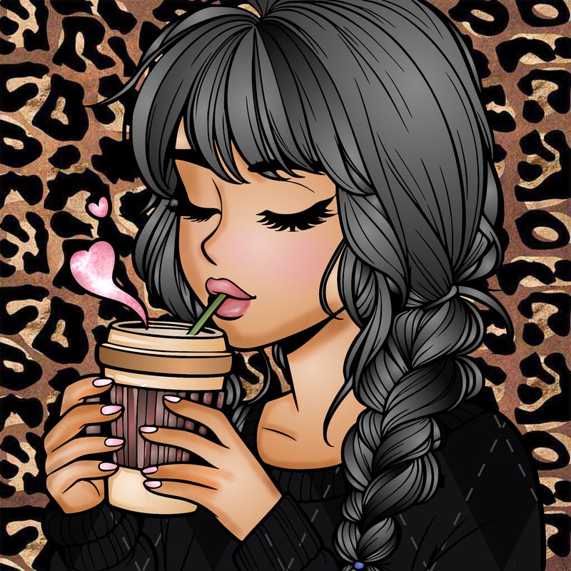 realistic girl drinking coffee