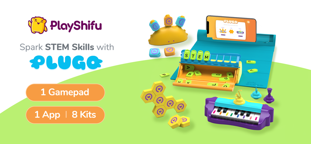 Kits d'apprentissage STEM Plugo par PlayShifu incluant une manette et des jouets éducatifs physiques pour enfants