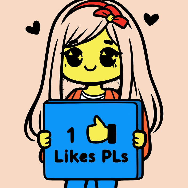 girl holding a sign saying 10 likes pls