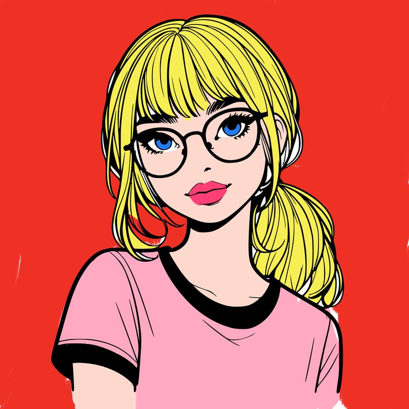 realistic girl with freckles and clear glasses