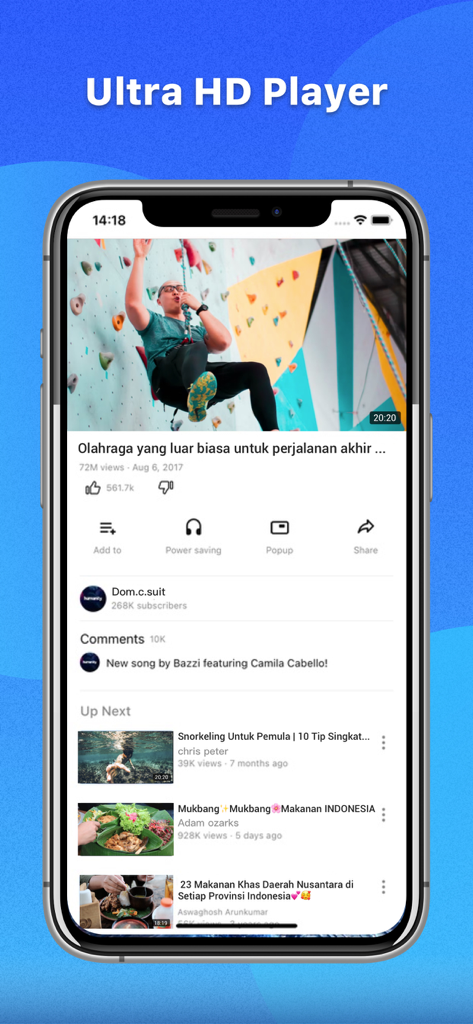 Gotube - Stream & Music player - Gotube App-Oberfläche zeigt einen Ultra HD Videoplayer mit vorgeschlagenen Inhalten