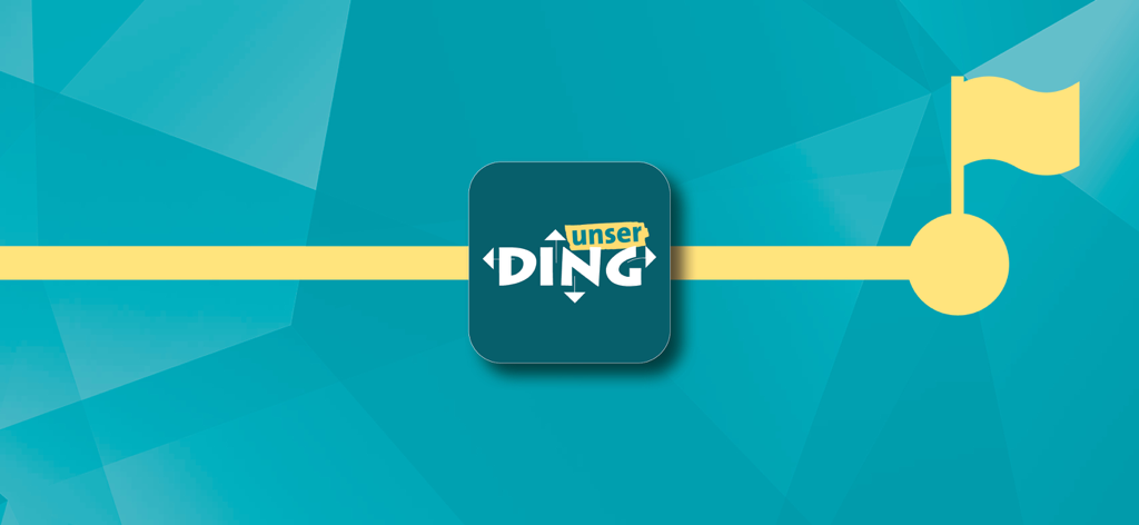 unser-DING - unser-DING mobile app icon and destination flag on a navigation path