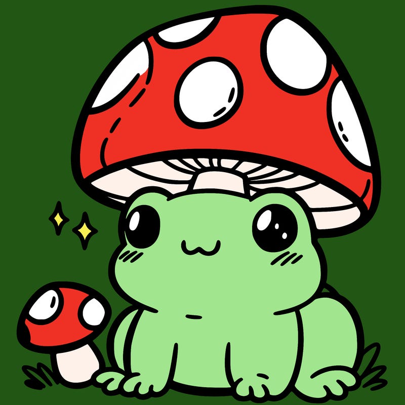 a cute frog with a mushroom hat