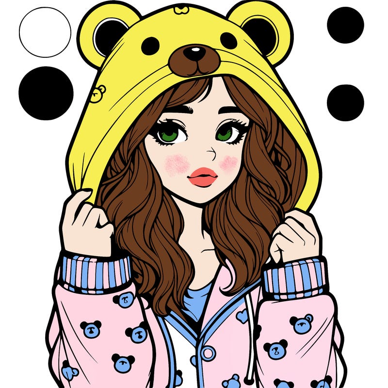 realistic girl in a animal pjs hoodie