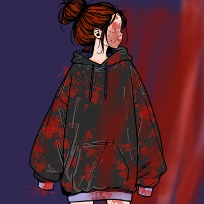 realistic girl with a oversized sweatshirt on and a bun