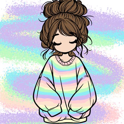 girl with baggy sweatshirt and messy bun