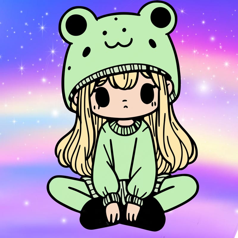 a girl wearing a frog hat and some frog socks