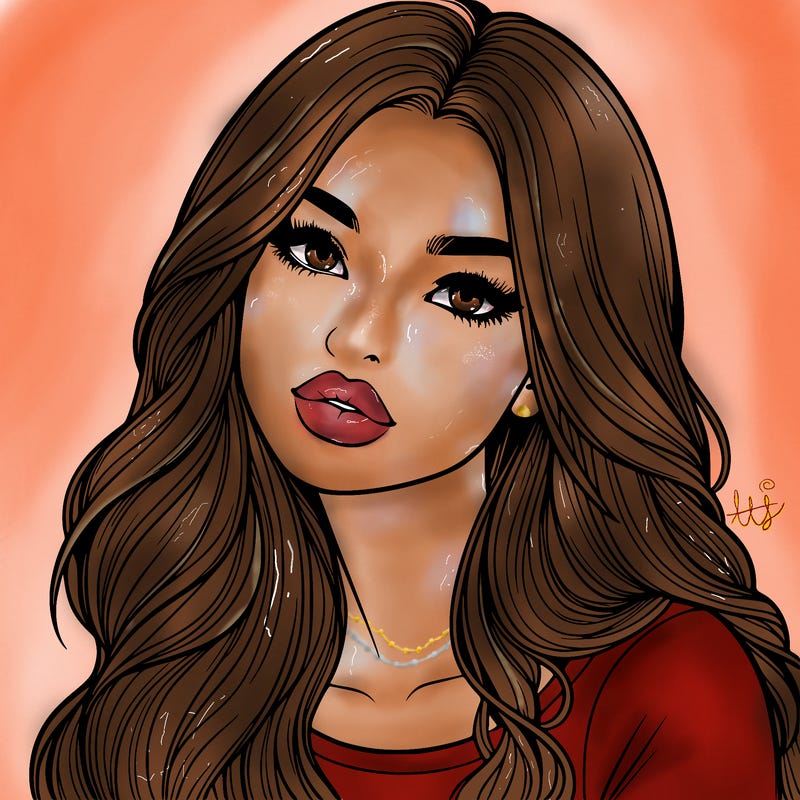 realistic girl with hair on her hair and lips