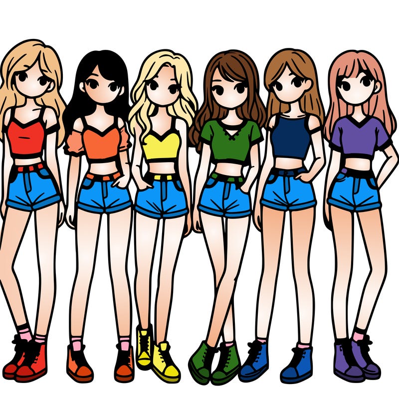 a group of girls wearing crop tops and shorts
