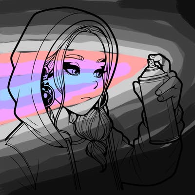 a realistic girl, spray painting