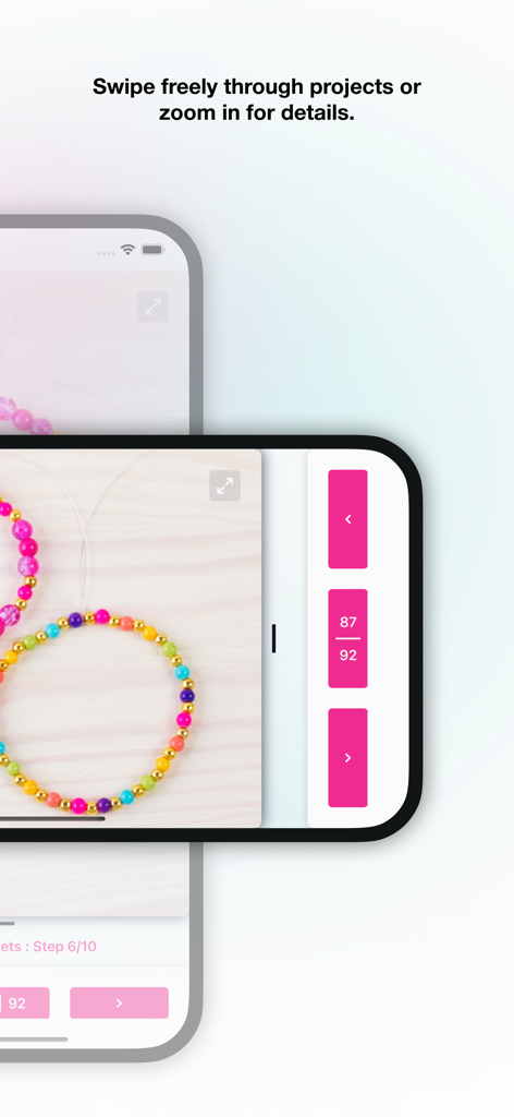 Una vista ravvicinata di un tutorial di braccialetti con perline sull'app mobile Make It Real che mostra istruzioni passo-passo
