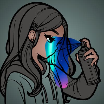 a realistic girl spray painting