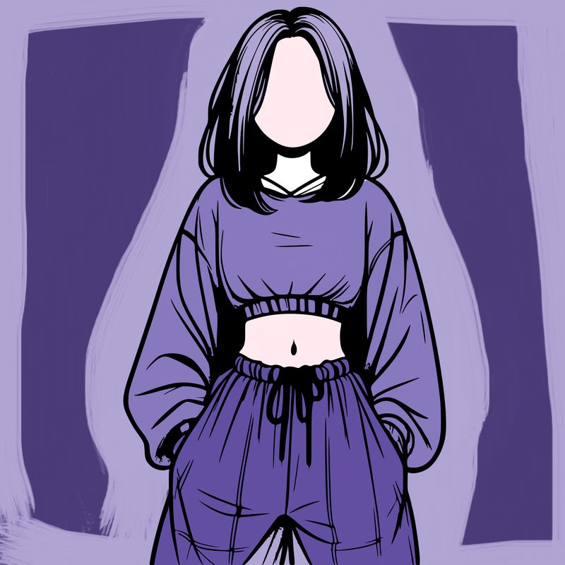 realistic girl faceless with baggy pants and a crop top
