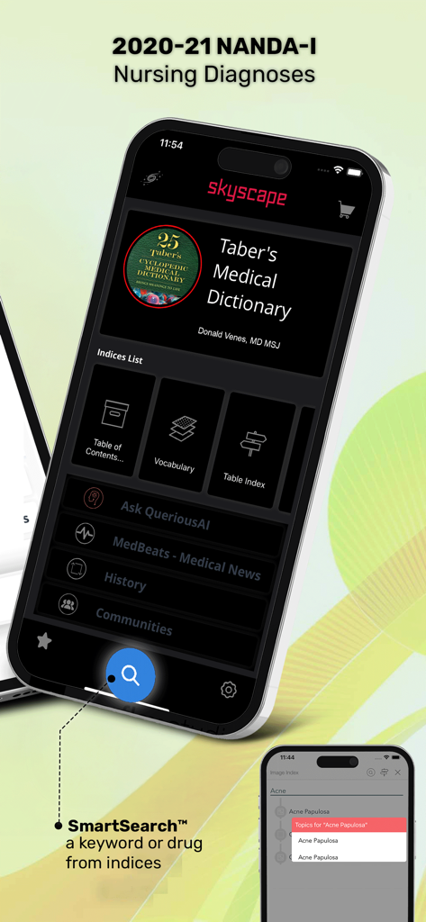 Taber’s Medical Dictionary - Tabers Medical Dictionary app interface featuring NANDA nursing diagnoses and the SmartSearch tool