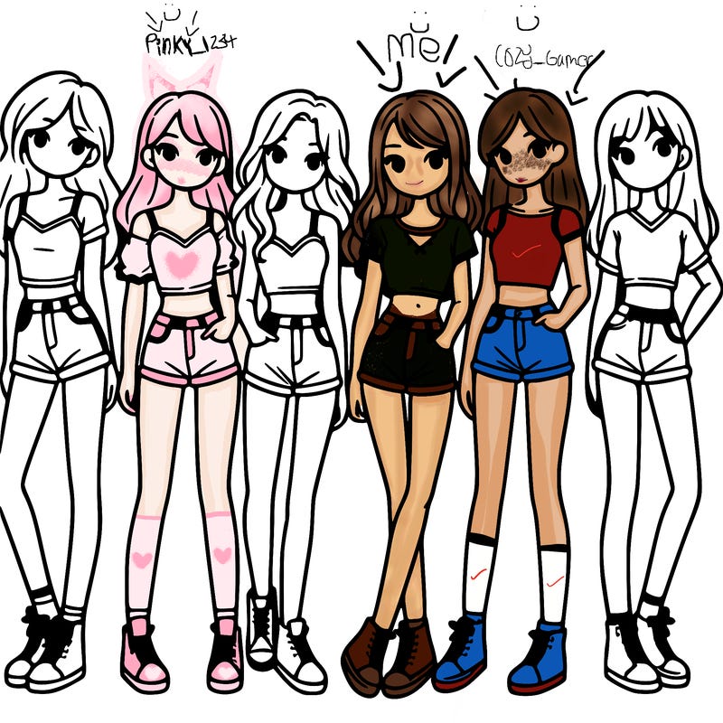 a group of girls wearing crop tops and shorts